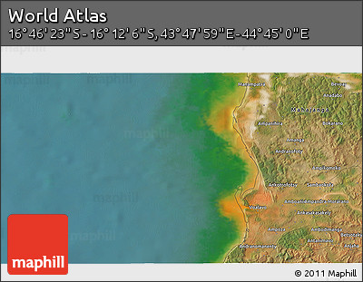 Satellite 3D Map of the Area around 16° 29' 14" S, 44° 16' 29" E