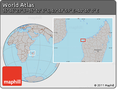 Gray Location Map of the Area around 16° 29' 14" S, 44° 16' 29" E