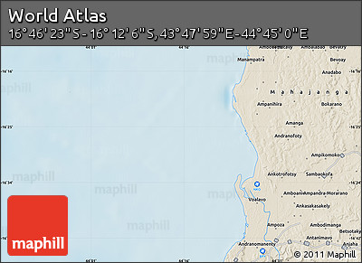 Shaded Relief Map of the Area around 16° 29' 14" S, 44° 16' 29" E