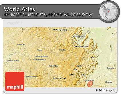 Physical 3D Map of the Area around 16° 29' 14" S, 44° 7' 30" W