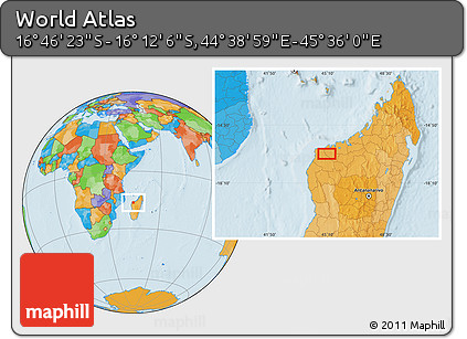 Political Location Map of the Area around 16° 29' 14" S, 45° 7' 30" E