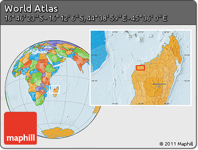 Political Location Map of the Area around 16° 29' 14" S, 45° 7' 30" E