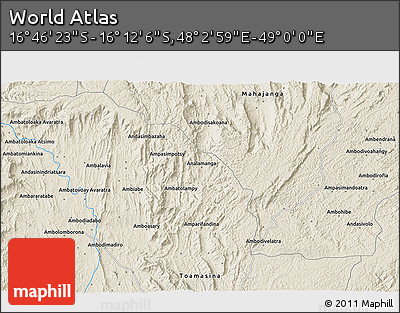 Shaded Relief 3D Map of the Area around 16° 29' 14" S, 48° 31' 29" E