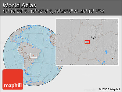 Gray Location Map of the Area around 16° 29' 14" S, 49° 13' 30" W, hill shading