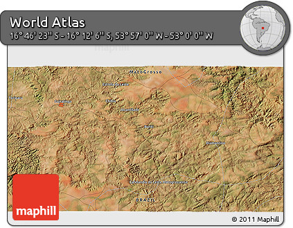 Satellite 3D Map of the Area around 16° 29' 14" S, 53° 28' 30" W