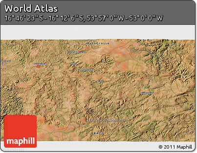 Satellite 3D Map of the Area around 16° 29' 14" S, 53° 28' 30" W