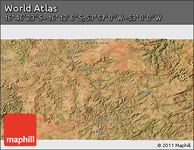 Satellite 3D Map of the Area around 16° 29' 14" S, 53° 28' 30" W