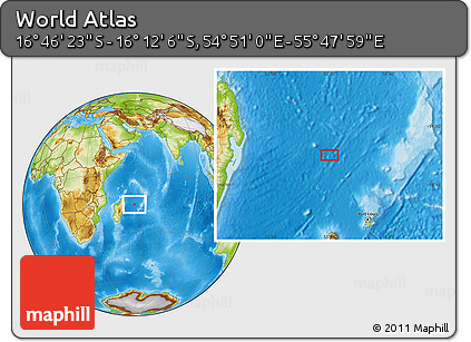 Physical Location Map of the Area around 16° 29' 14" S, 55° 19' 30" E
