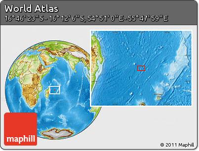 Physical Location Map of the Area around 16° 29' 14" S, 55° 19' 30" E