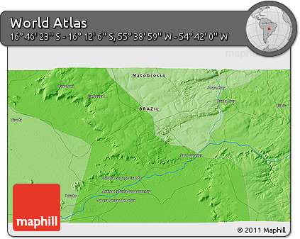 Political 3D Map of the Area around 16° 29' 14" S, 55° 10' 29" W