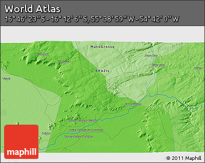 Political 3D Map of the Area around 16° 29' 14" S, 55° 10' 29" W
