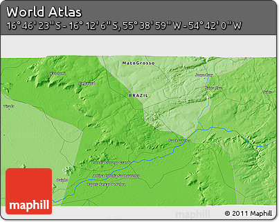 Political 3D Map of the Area around 16° 29' 14" S, 55° 10' 29" W