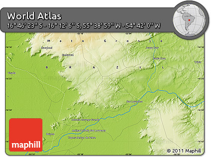 Physical Map of the Area around 16° 29' 14" S, 55° 10' 29" W