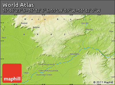 Physical Map of the Area around 16° 29' 14" S, 55° 10' 29" W