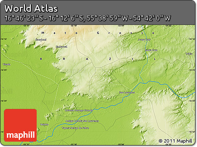 Physical Map of the Area around 16° 29' 14" S, 55° 10' 29" W