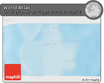 Physical 3D Map of the Area around 16° 29' 14" S, 59° 34' 30" E