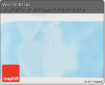 Physical 3D Map of the Area around 16° 29' 14" S, 59° 34' 30" E