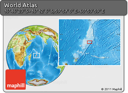Physical Location Map of the Area around 16° 29' 14" S, 60° 25' 29" E