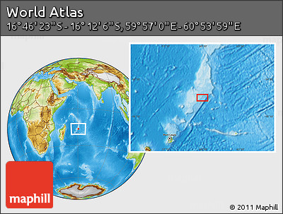 Physical Location Map of the Area around 16° 29' 14" S, 60° 25' 29" E