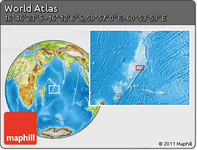 Physical Location Map of the Area around 16° 29' 14" S, 60° 25' 29" E