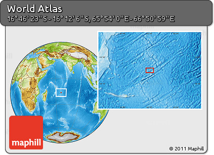 Physical Location Map of the Area around 16° 29' 14" S, 66° 22' 30" E