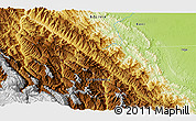 Physical 3D Map of the area around 16° 29' 14" S, 66° 13' 29" W