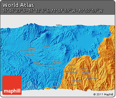 Political 3D Map of the Area around 16° 29' 14" S, 71° 19' 29" W