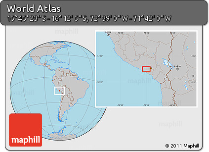 Gray Location Map of the Area around 16° 29' 14" S, 72° 10' 30" W