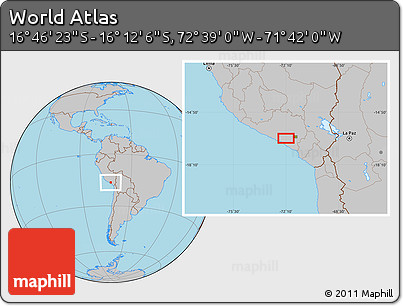 Gray Location Map of the Area around 16° 29' 14" S, 72° 10' 30" W