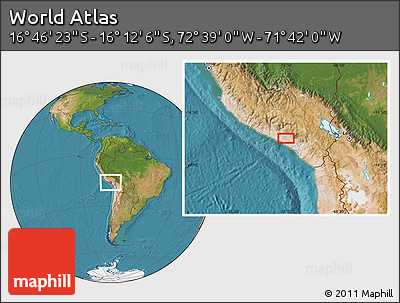 Satellite Location Map of the Area around 16° 29' 14" S, 72° 10' 30" W
