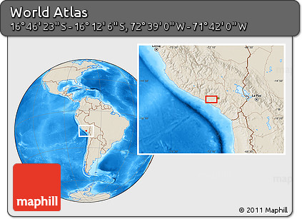Shaded Relief Location Map of the Area around 16° 29' 14" S, 72° 10' 30" W