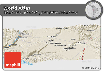 Shaded Relief Panoramic Map of the Area around 16° 29' 14" S, 72° 10' 30" W