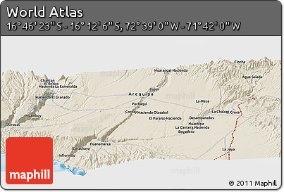Shaded Relief Panoramic Map of the Area around 16° 29' 14" S, 72° 10' 30" W