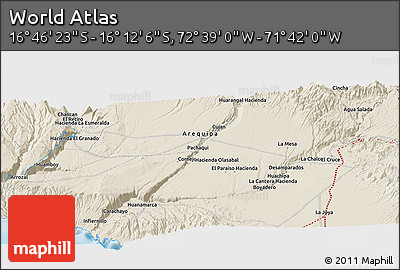 Shaded Relief Panoramic Map of the Area around 16° 29' 14" S, 72° 10' 30" W