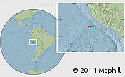 Savanna Style Location Map of the area around 16° 29' 14" S, 76° 25' 30" W, hill shading