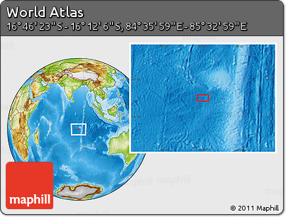Physical Location Map of the Area around 16° 29' 14" S, 85° 4' 29" E