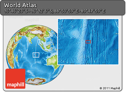 Physical Location Map of the Area around 16° 29' 14" S, 89° 19' 29" E