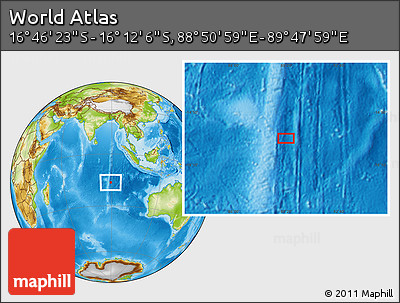 Physical Location Map of the Area around 16° 29' 14" S, 89° 19' 29" E