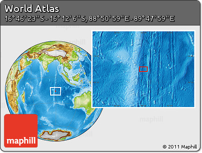 Physical Location Map of the Area around 16° 29' 14" S, 89° 19' 29" E