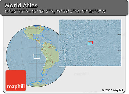 Savanna Style Location Map of the Area around 16° 29' 14" S, 89° 10' 30" W, hill shading