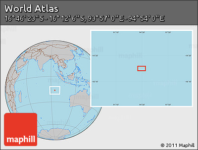Gray Location Map of the Area around 16° 29' 14" S, 94° 25' 30" E
