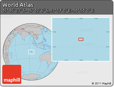 Gray Location Map of the Area around 16° 29' 14" S, 94° 25' 30" E