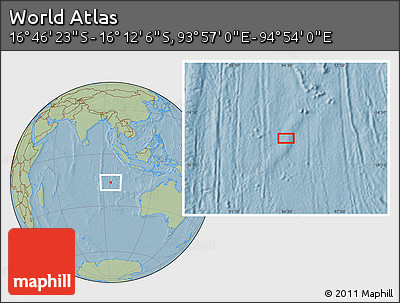 Savanna Style Location Map of the Area around 16° 29' 14" S, 94° 25' 30" E, hill shading