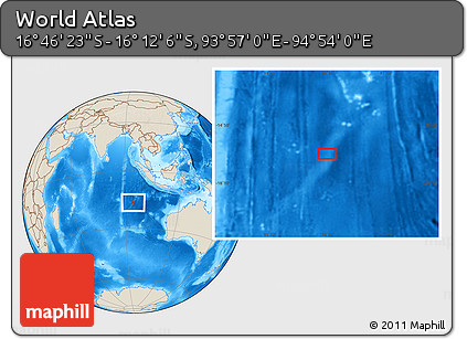 Shaded Relief Location Map of the Area around 16° 29' 14" S, 94° 25' 30" E