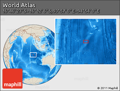 Shaded Relief Location Map of the Area around 16° 29' 14" S, 94° 25' 30" E