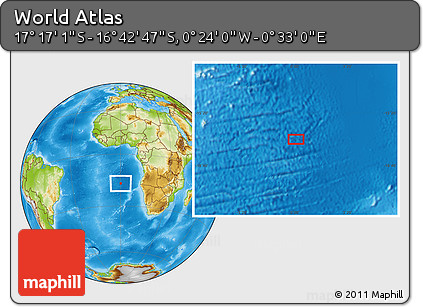Physical Location Map of the Area around 16° 59' 54" S, 0° 4' 30" E