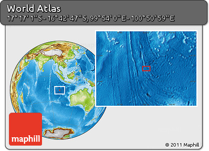 Physical Location Map of the Area around 16° 59' 54" S, 100° 22' 30" E