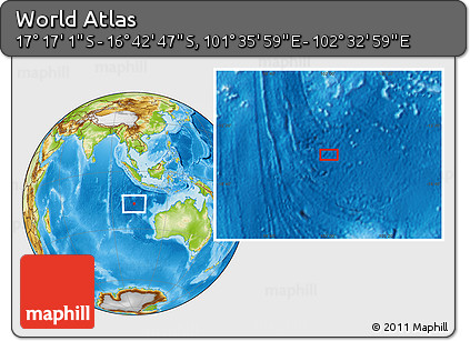 Physical Location Map of the Area around 16° 59' 54" S, 102° 4' 29" E