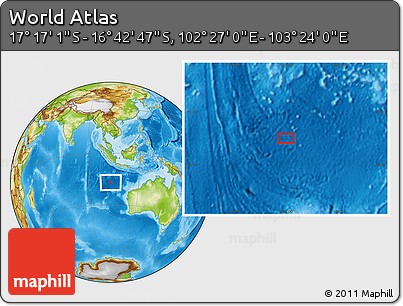 Physical Location Map of the Area around 16° 59' 54" S, 102° 55' 30" E