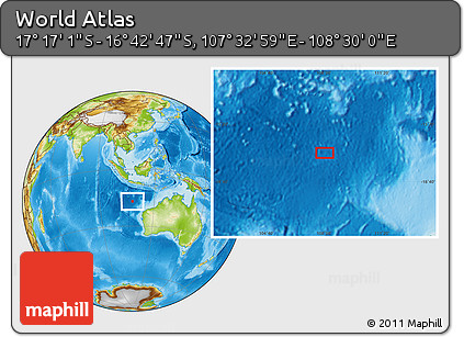 Physical Location Map of the Area around 16° 59' 54" S, 108° 1' 30" E